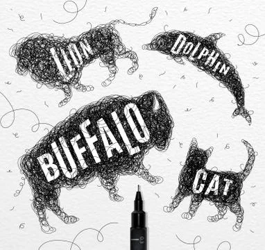 Tangled line buffalo black Stock Illustration