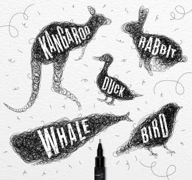 Tangled line duck black Stock Illustration