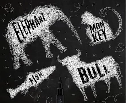 Tangled line elephant Stock Illustration