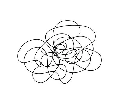 Tangled line simple doodle outline hand drawn vector illustration, abstract thin Illustrazione stock