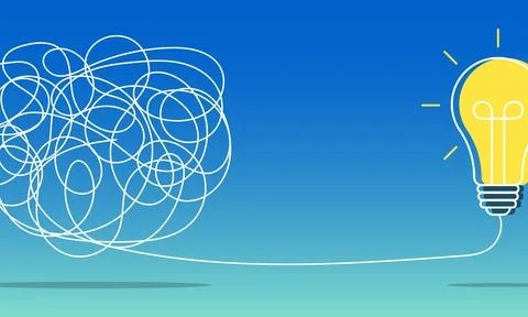 Tangled lines form a confusing knot on the left. Stock Illustration