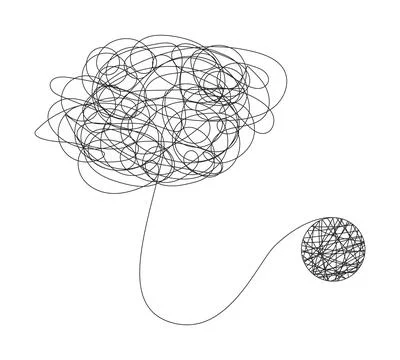 Tangled lines untangle into order thread skein 2D line object Stock Illustration
