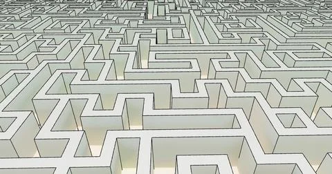 Tangled Maze Puzzle in perspective with glowing floor and hand drawn corners Illustrazione stock