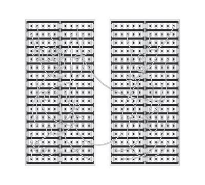 Tangled network cables connecting server racks black and white cartoon clipar Stock Illustration
