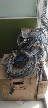 Tangled Network Cables &amp; Electronic Wires Stock Photos