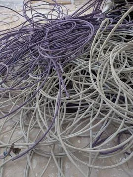 Tangled Network Cables Pile at Construction Site Stock Photos