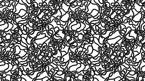 Tangled noodle line pattern black white texture for modern decor. Illustrazione stock