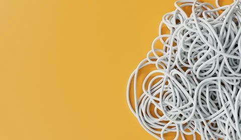 A tangled pile of string or wire. Confusion and thought process concept. 3D Stock Illustration