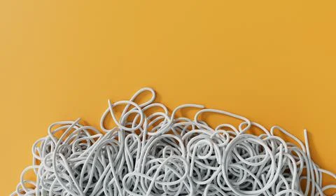 A tangled pile of string or wire. Confusion and thought process concept. 3D イラスト素材