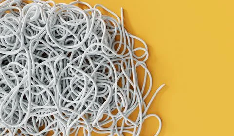 A tangled pile of string or wire. Confusion and thought process concept. 3D イラスト素材