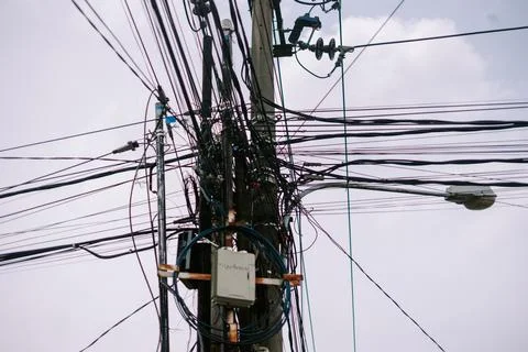 Tangled Power Lines Stock Photos