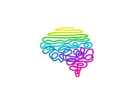 Tangled rainbow colored wire in brain shape vector illustration Stock Illustration