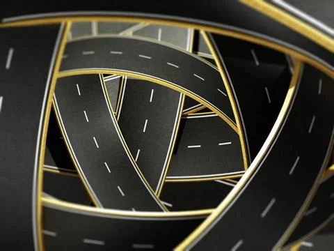Tangled roads background with depth of field effect. 3D illustration Tangl... Foto stock