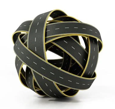 Tangled roads forming a sphere. 3D illustration Stock Illustration