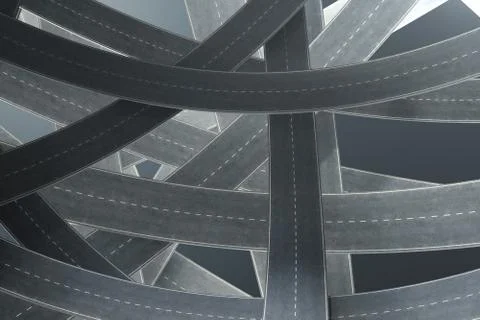 Tangled roads, on grey background. Abstract road knot. Concept travel Illustrazione stock