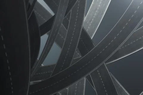 Tangled roads, on grey background. Abstract road knot. Concept travel Illustrazione stock