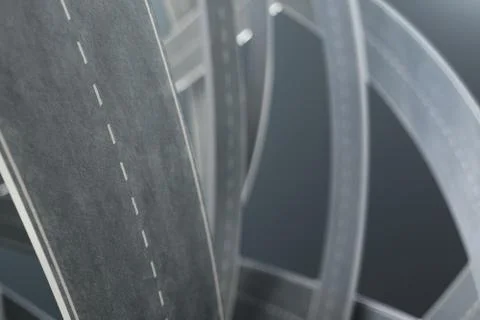 Tangled roads, on grey background. Abstract road knot. Concept travel イラスト素材