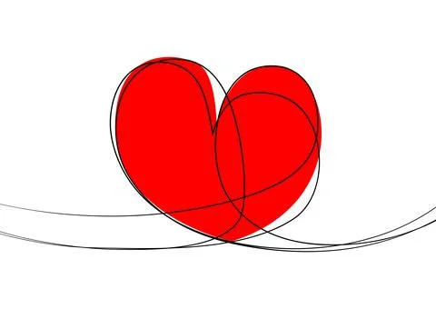 Tangled round scribble heart background, valentine day design, line drawing i Stock Illustration