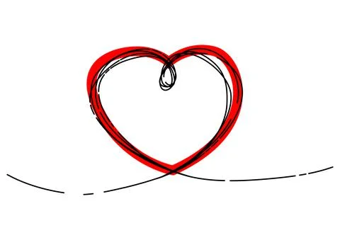 Tangled round scribble heart background, valentine day design, line drawing i Stock Illustration