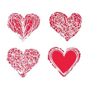 Tangled scribble and pink ink hearts set Illustrazione stock