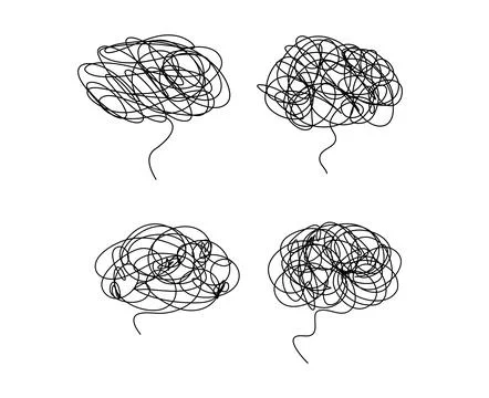 Tangled scribble brain doodle outline icon sign Hand drawn ink sketch. abstract Stock Illustration