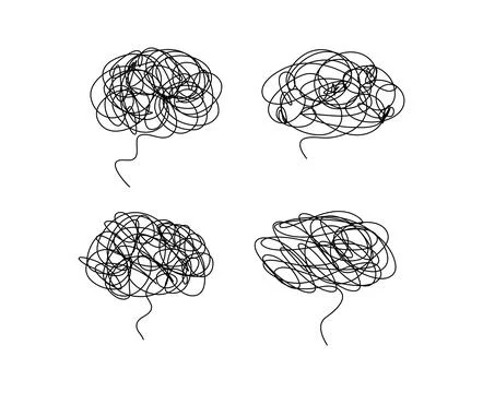 Tangled scribble brain doodle outline icon sign Hand drawn ink sketch. abstract Stock Illustration