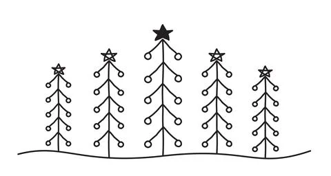 Tangled scribble Christmas Pine Tree forest banner Stock Illustration