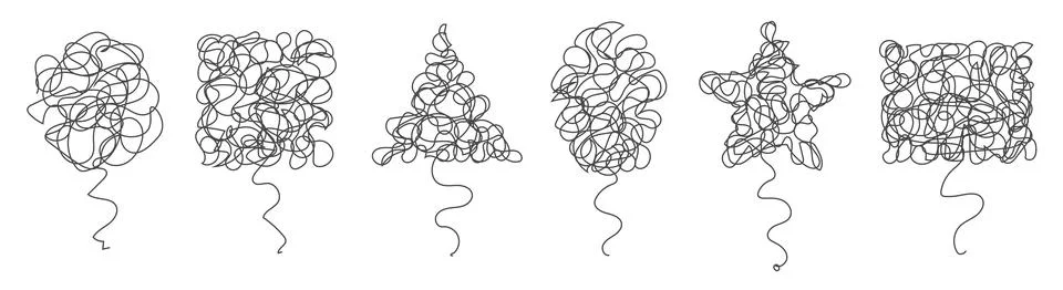 Tangled Scribble Doodle Shape Set Vector Stock Illustration