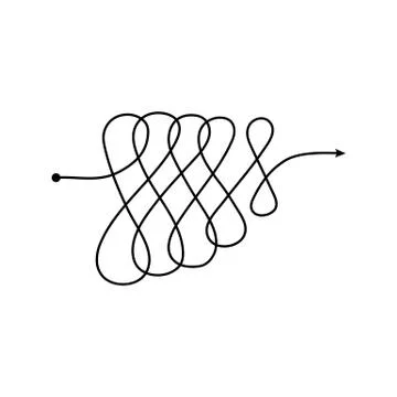 Tangled scribble path or black arrow line sketch vector illustration isolated. Illustrazione stock