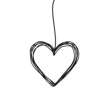 Tangled scribbled heart hanging on a string Stock Illustration