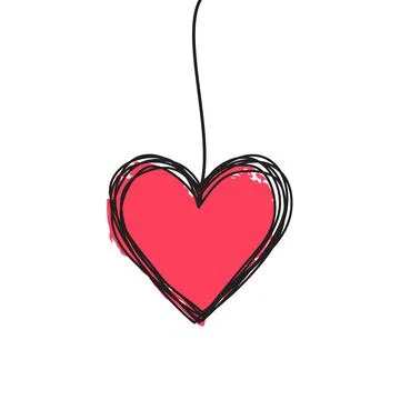 Tangled scribbled HEART hanging on a string Stock Illustration