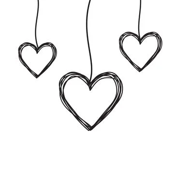 Tangled scribbled heart hanging on a string Stock Illustration
