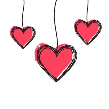 Tangled scribbled heart hanging on a string Stock Illustration