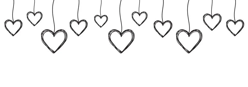 Tangled scribbled heart hanging on a string Stock Illustration