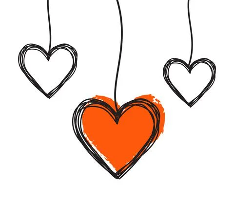 Tangled scribbled heart hanging on a string Stock Illustration