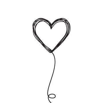 Tangled scribbled heart on a string air baloon or flower like Stock Illustration