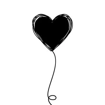 Tangled scribbled heart on a string air balloon or flower Stock Illustration