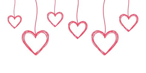 Tangled scribbled HEARTS hanging on a string Stock Illustration