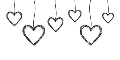 Tangled scribbled HEARTS hanging on a string Stock Illustration