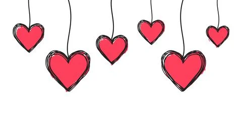 Tangled scribbled HEARTS hanging on a string Stock Illustration