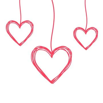 Tangled scribbled HEARTS hanging on a string Stock Illustration