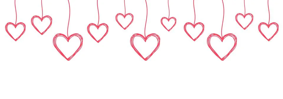 Tangled scribbled HEARTS hanging on a string Stock Illustration