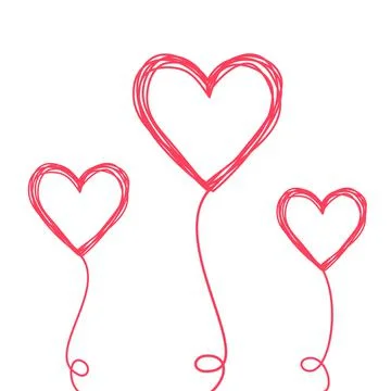 Tangled scribbled HEARTS on a string line Stock Illustration