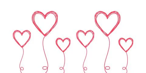 Tangled scribbled HEARTS on a string line Stock Illustration