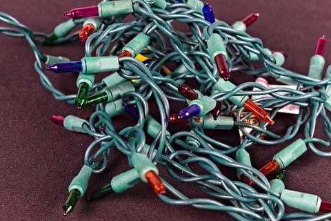 Tangled String of Colored Christmas Light Stock Photos