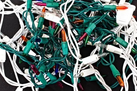 Tangled Strings of Christmas Lights Stock Photos