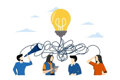 Tangled tangle, beginning and end of thought, business problem solving concept. Illustrazione stock
