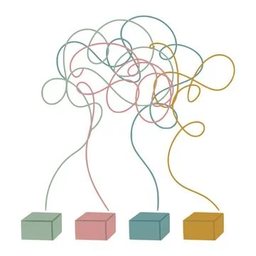 Tangled thoughts connecting to multiple concepts Stock Illustration