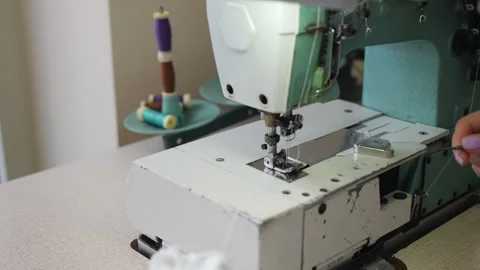 Tangled threads blocked the motion of sewing thread up and down, sewing machine Stock Footage 252427794