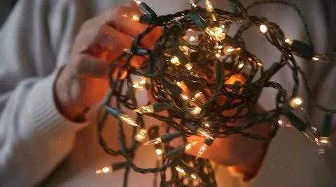Tangled white Christmas lights Stock Footage 10562589
